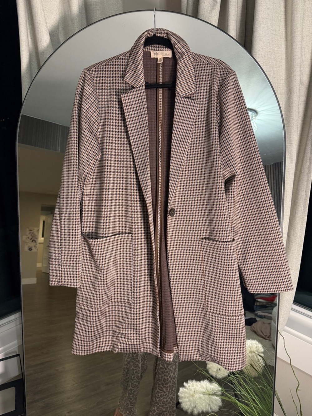 Philosophy Houndstooth Trench Coat - Brown/Pink